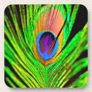 Neon Colors Peacock Feather Bier Onderzetter