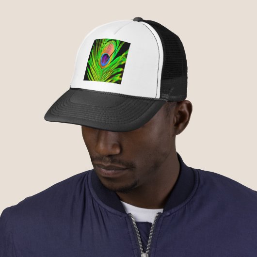 Neon Colors Peacock Feather Trucker Pet (In situ)