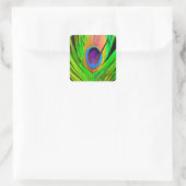 Neon Colors Peacock Feather Vierkante Sticker (Tas)