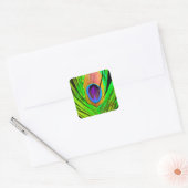 Neon Colors Peacock Feather Vierkante Sticker (Envelop)