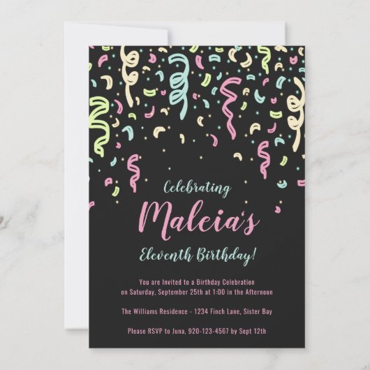 Neon Confetti Surprise Birthday Party Invitation Kaart (Achterkant)
