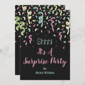 Neon Confetti Surprise Birthday Party Invitation Kaart (Voorkant / Achterkant)