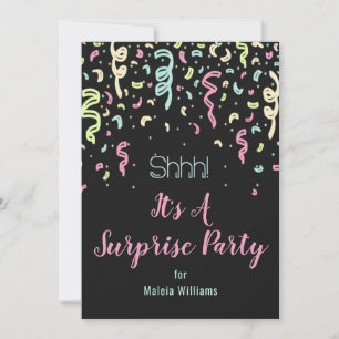 Neon Confetti Surprise Birthday Party Invitation Kaart