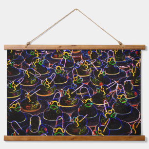 Neon Cool Rubber Ducks met Abstracte schaduwen Hangend Wandkleed