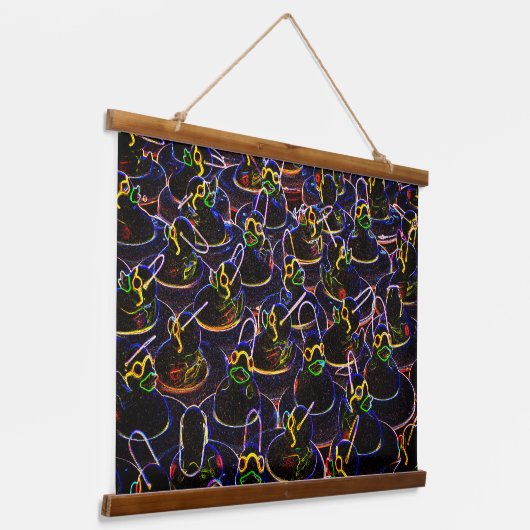 Neon Cool Rubber Ducks met Abstracte schaduwen Hangend Wandkleed (Gebogen)