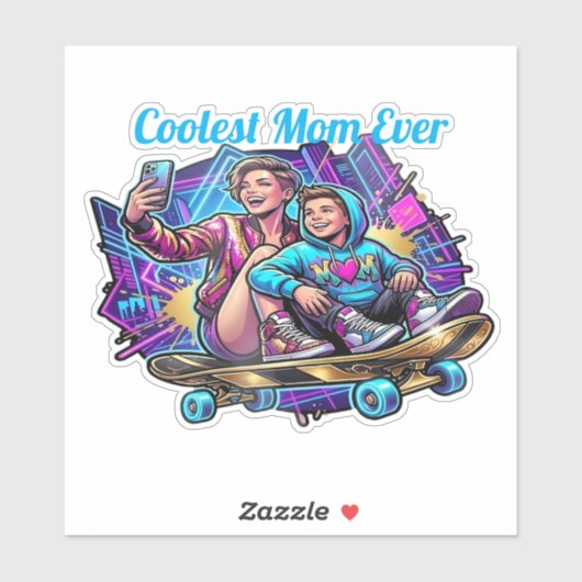 Neon Coolste Moeder & Zoon Synthwave Sticker (Vel)