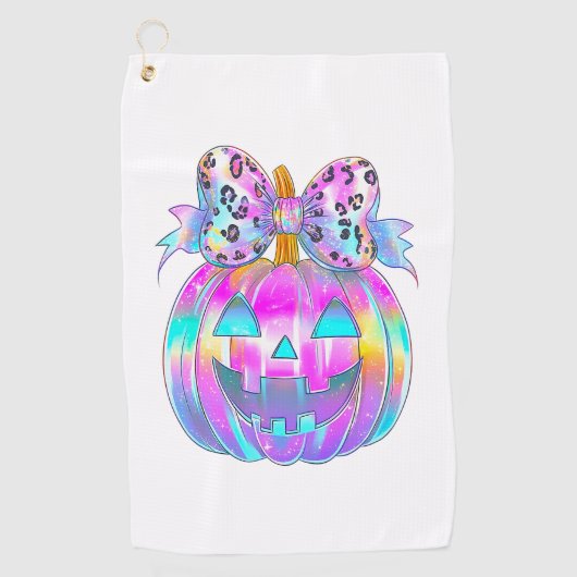 Neon Coquette Halloween Pumpkin Golfhanddoek (Voorkant)