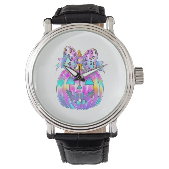 Neon Coquette Halloween Pumpkin Horloge (Voorkant)