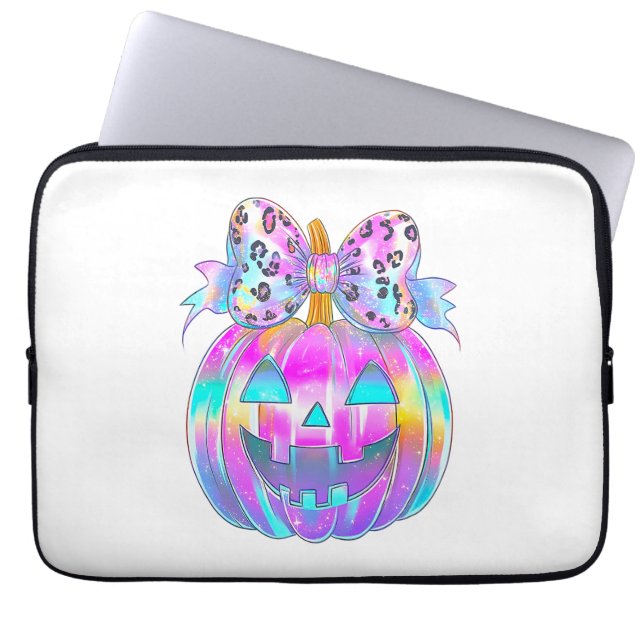 Neon Coquette Halloween Pumpkin Laptop Sleeve (Voorkant)
