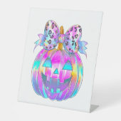 Neon Coquette Halloween Pumpkin Reclamebord Met Voetstuk (Voorkant)