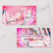 Neon Coral Pearl Opal Glitter Drips Afspraak Visitekaartje (Voorkant / Achterkant)