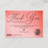Neon Coral Pink Glitter Script Klant Dank u Visitekaartje (Voorkant)