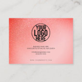 Neon Coral Pink Glitter Script Klant Dank u Visitekaartje (Achterkant)
