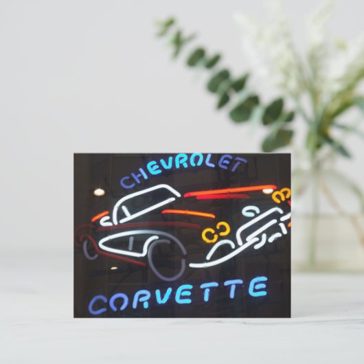 Neon Corvette Briefkaart (Staand voorkant)