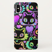 Neon Cosmic Cats iPhone Case – Kleurrijke Glow-in- (Achterkant)