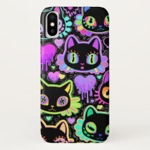 Neon Cosmic Cats iPhone Case – Kleurrijke Glow-in-