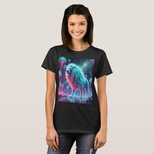 Neon Cosmic Lion T-shirt ontwerp. (Voorkant volledig)