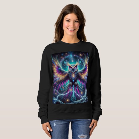 Neon Cosmic Owl T-shirt ontwerp. (Voorkant volledig)