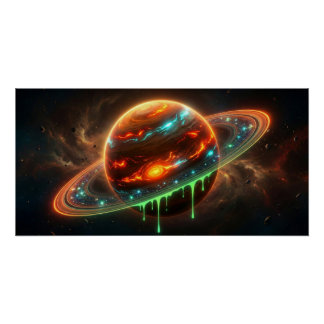 Neon Cosmic Planet – Dripping Galaxy Art | Glossy  Perfect Poster