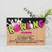 Neon, Cosmo Bowling Birthday Uitnodigingen (Staand voorkant)