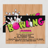 Neon, Cosmo Bowling Birthday Uitnodigingen (Voorkant / Achterkant)