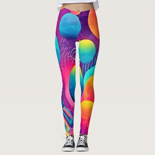 Neon Cosmos Abstract Design Leggings (Voorkant)