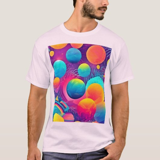 Neon Cosmos Abstract Design T-shirt (Voorkant)