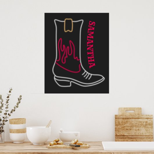 Neon Cowboy Boot naam Poster (Keuken)