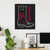 Neon Cowboy Boot  naam Poster (Thuiskantoor)