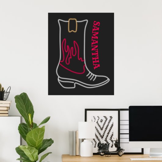 Neon Cowboy Boot naam Poster (Thuiskantoor)