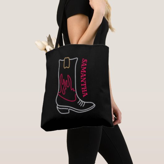 Neon Cowboy Boot  naam Tote Bag (Dichtbij)