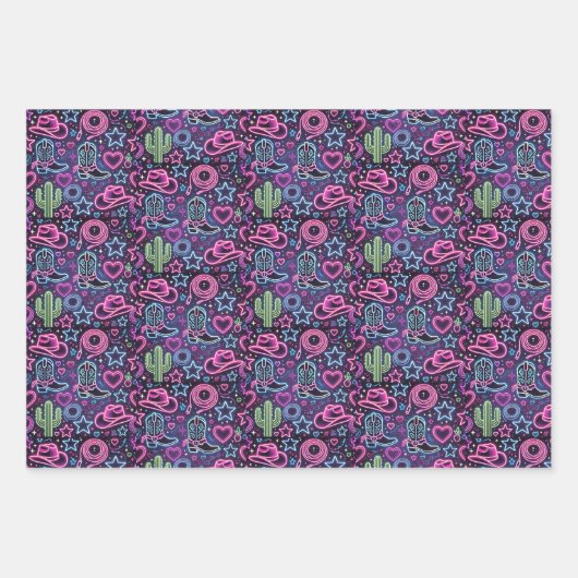 Neon Cowboy & Cowgirl Inpakpapier Vel (Voorkant 3)