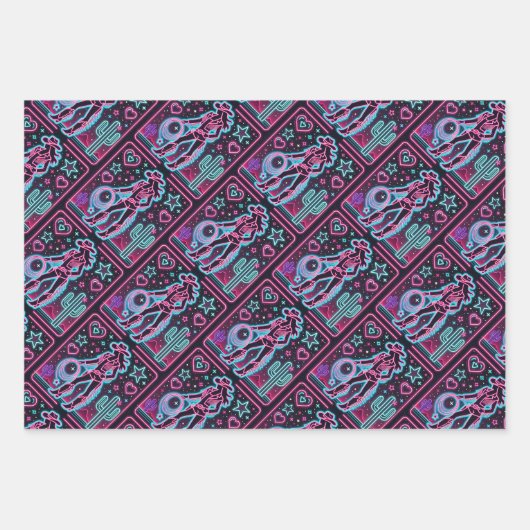 Neon Cowboy & Cowgirl Inpakpapier Vel (Voorkant 2)