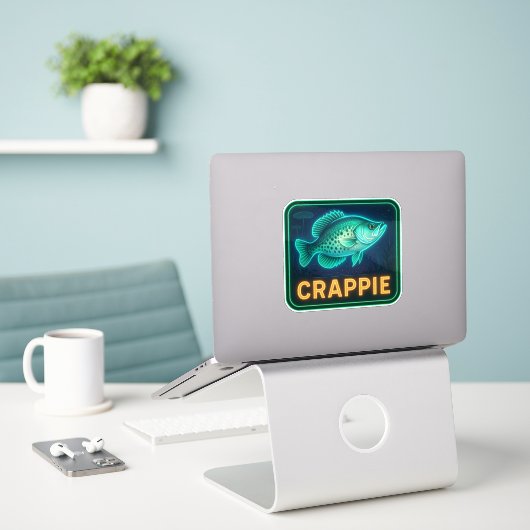 Neon CRAPPIE Sticker (Laptop op bureau)
