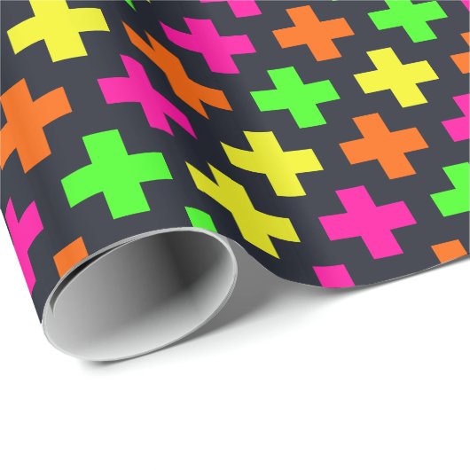Neon Crosses op Blue-Black Cadeaupapier (Rol Hoek)