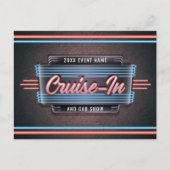 Neon Cruise-in-Briefkaart uitnodiging (Voorkant)