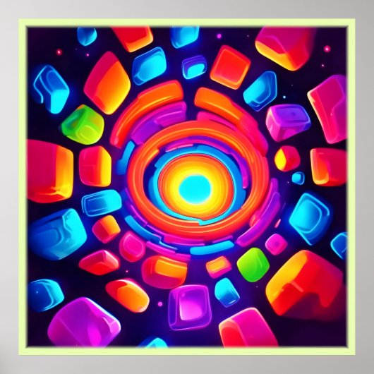 Neon Cube Vortex Art Poster (Voorkant)