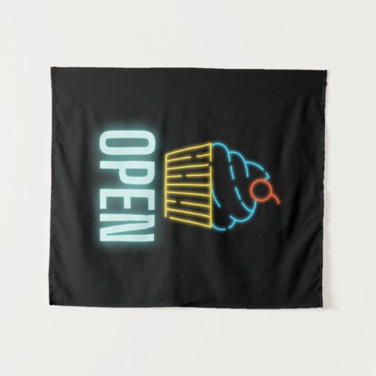 Neon Cupcake Open Sign Wandkleed (Voorkant (horizontaal))