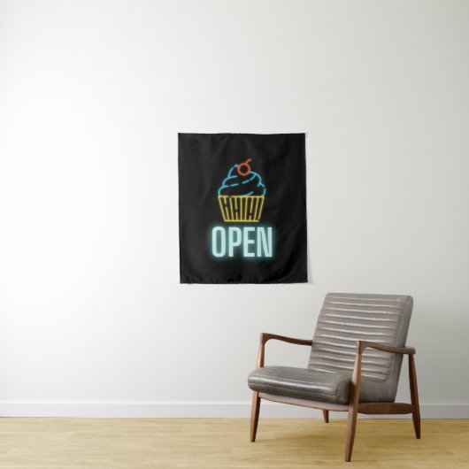 Neon Cupcake Open Sign Wandkleed (In situ)
