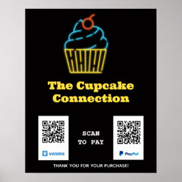 Neon Cupcake Scan om QR-code te betalen Teken Poster