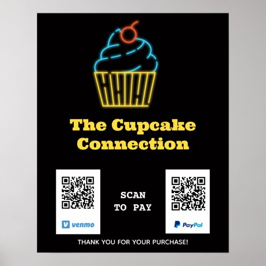 Neon Cupcake Scan om QR-code te betalen Teken Poster (Voorkant)