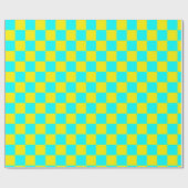 Neon Cyaan Geel Geruite Checkerboard  Cadeaupapier (Vlak)