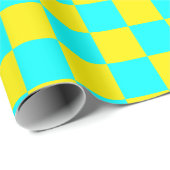 Neon Cyaan Geel Geruite Checkerboard  Cadeaupapier (Rol Hoek)