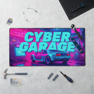 Neon Cyaan Magenta Cyberpunk Garage Retro Auto Bureaumat