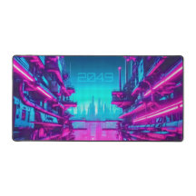 Neon Cyaan Magenta Cyberpunk Stadslandschap Gamer