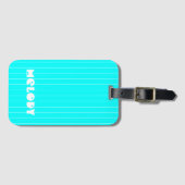 Neon cyaan wit dunne verticale gestreepte naam bagagelabel (Voorkant (horizontaal))