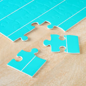 Neon cyaan wit dunne verticale gestreepte naam legpuzzel (Zijkant)