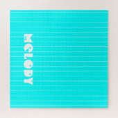 Neon cyaan wit dunne verticale gestreepte naam legpuzzel (Horizontaal)