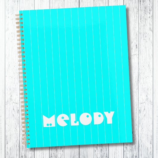 Neon cyaan wit dunne verticale gestreepte naam planner