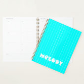 Neon cyaan wit dunne verticale gestreepte naam planner (Display)